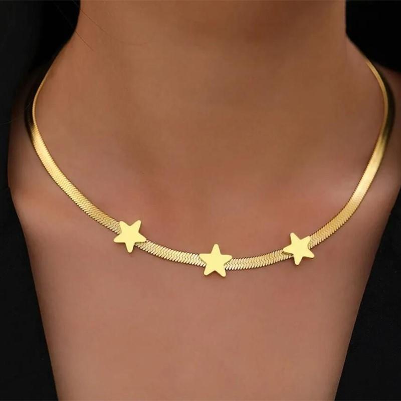 Halsband i titanstål med stjärnor – guldfärgat