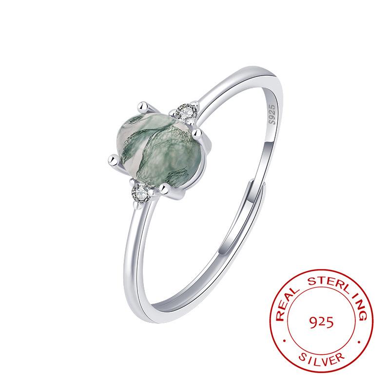 Justerbar ring i 925 silver med grön mossagat