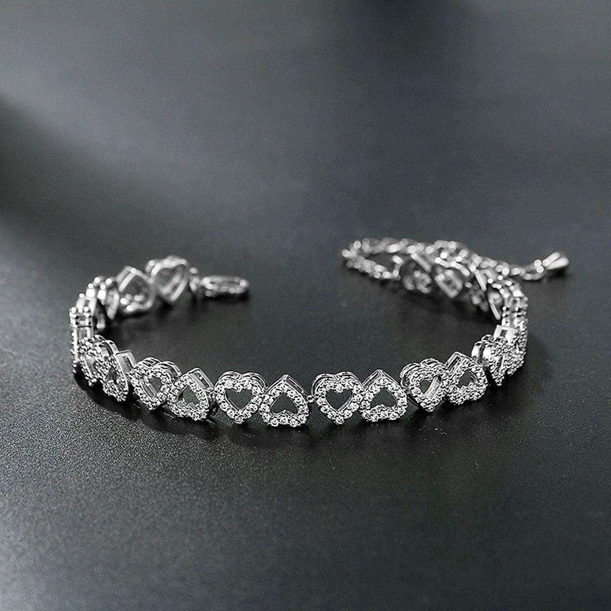 Armband med hjärtlänkar och strass – silver- eller guldfärgat
