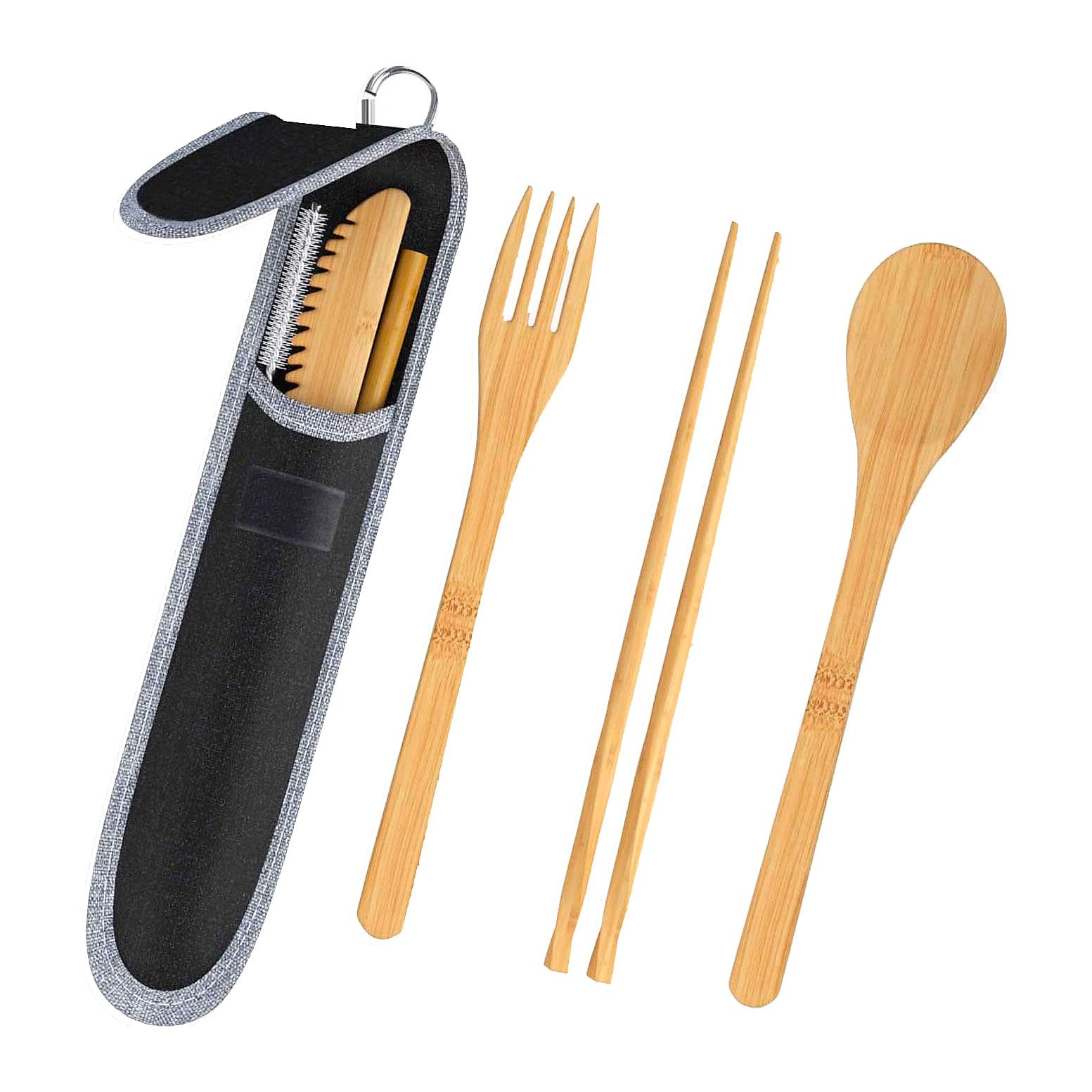 Resebestick i bambu med sugrör och fodral