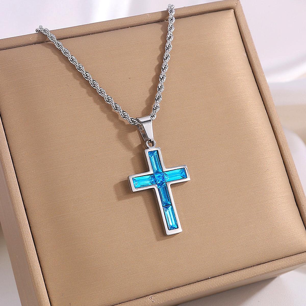Halsband med kors och färgade stenar – titanstål