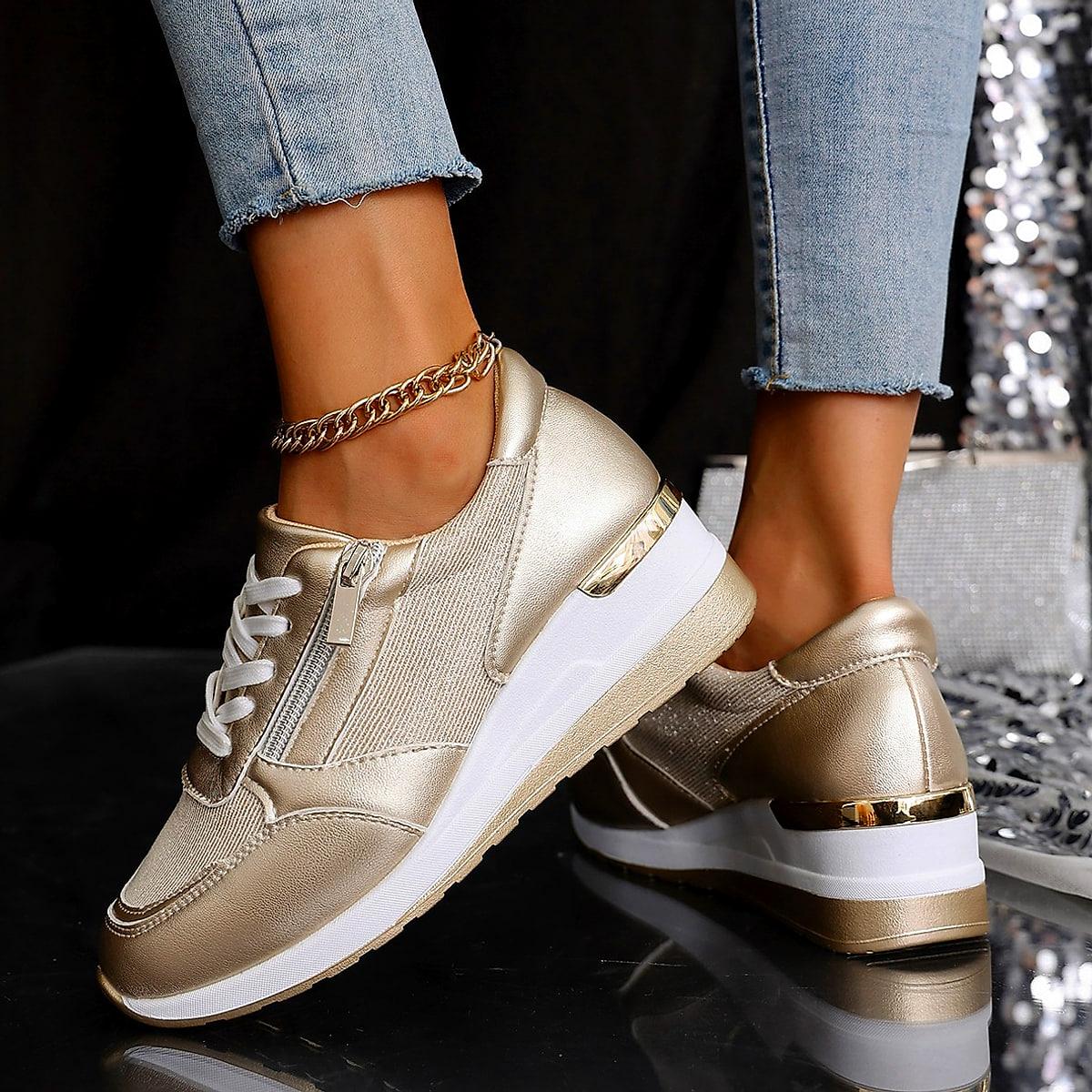 Sneakers med tjock sula, snörning och dragkedja – dam