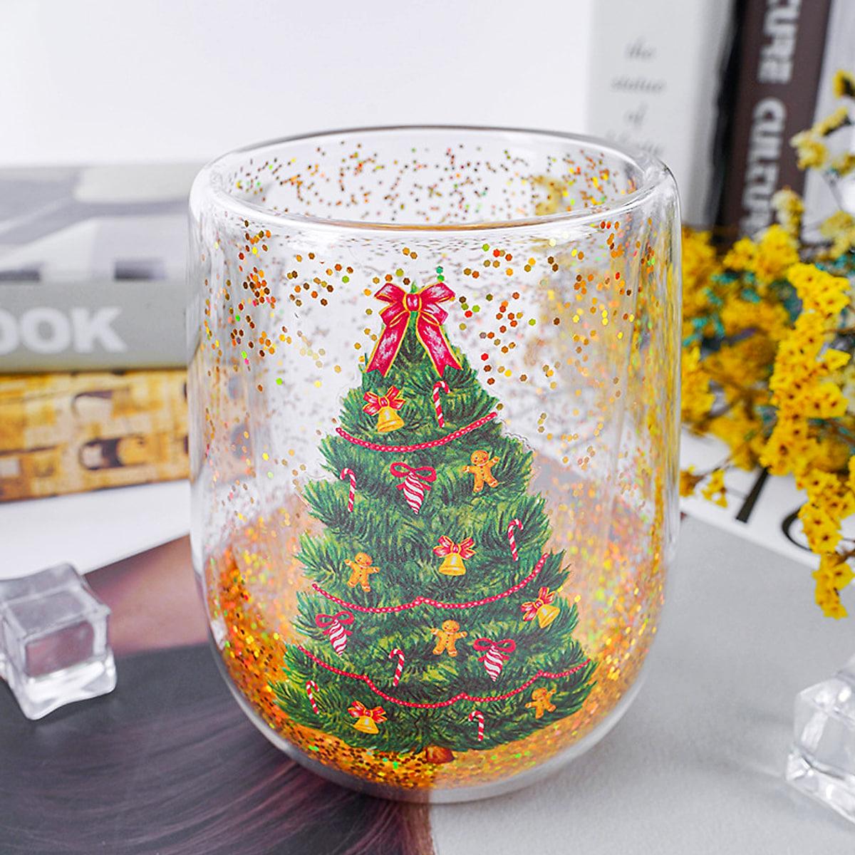 Dubbelväggig mugg med julgran och glitter – 380 ml