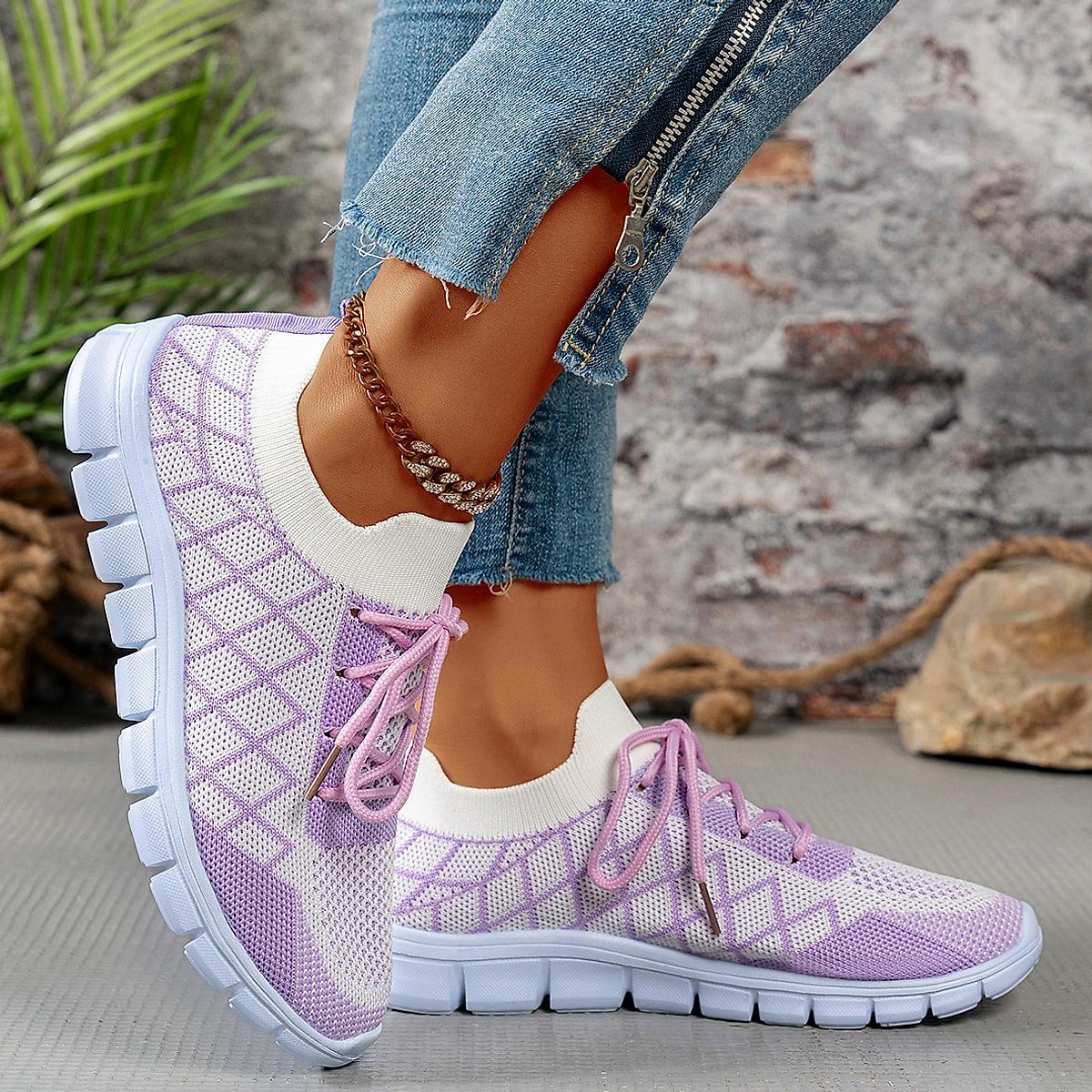 Stickade sneakers med rutmönster – dam