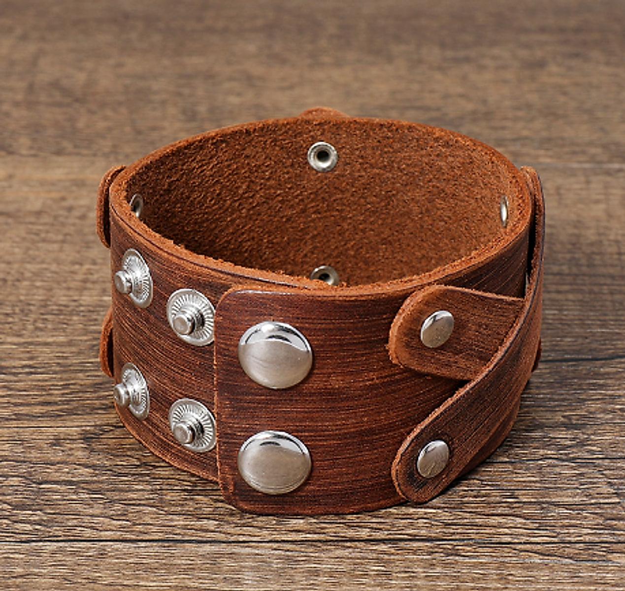 Brett läderarmband i flera lager – brunt, vintagestil
