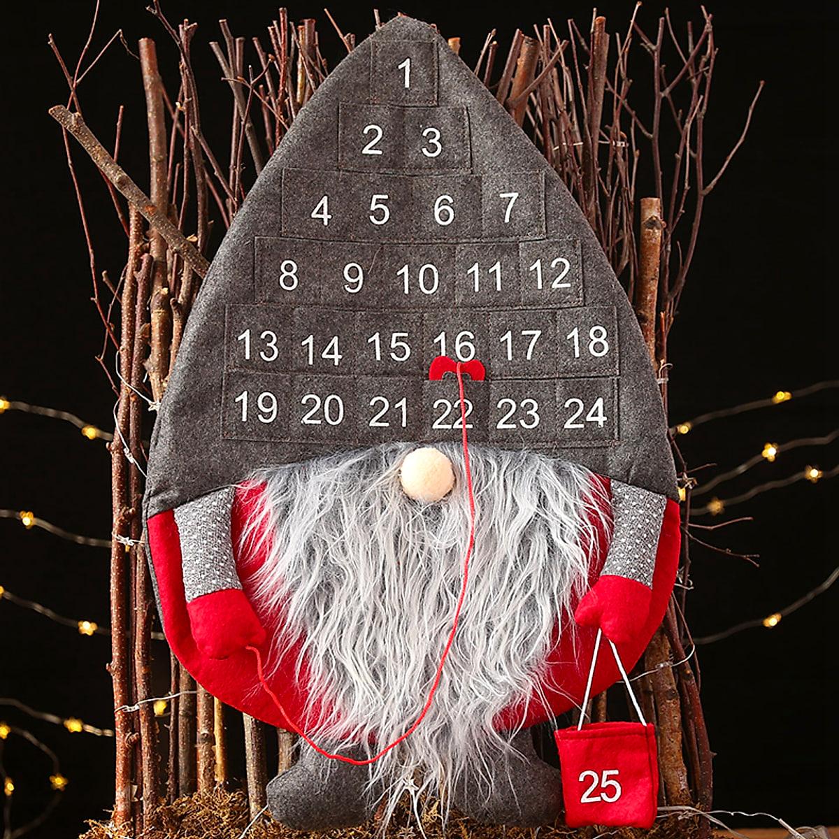 Adventskalender i tyg med tomte – hängande julnedräkning att fylla