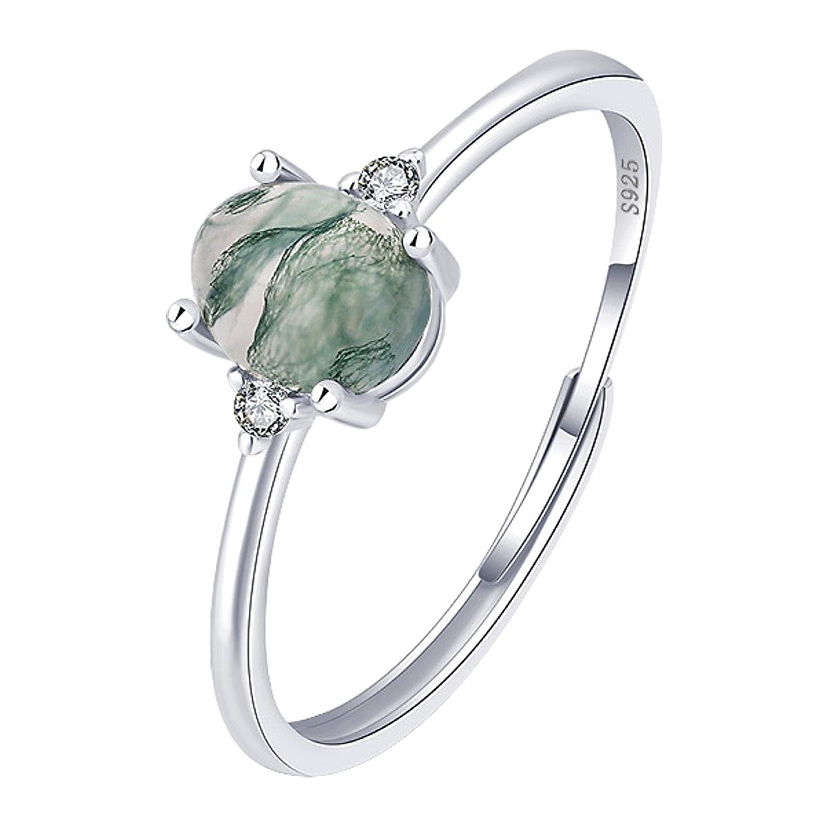 Justerbar ring i 925 silver med grön mossagat
