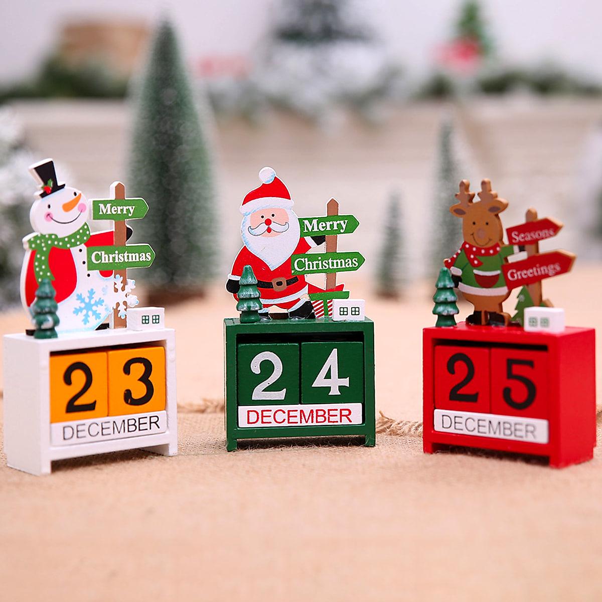 Nedräkningskalender i trä – tomte, snögubbe eller ren