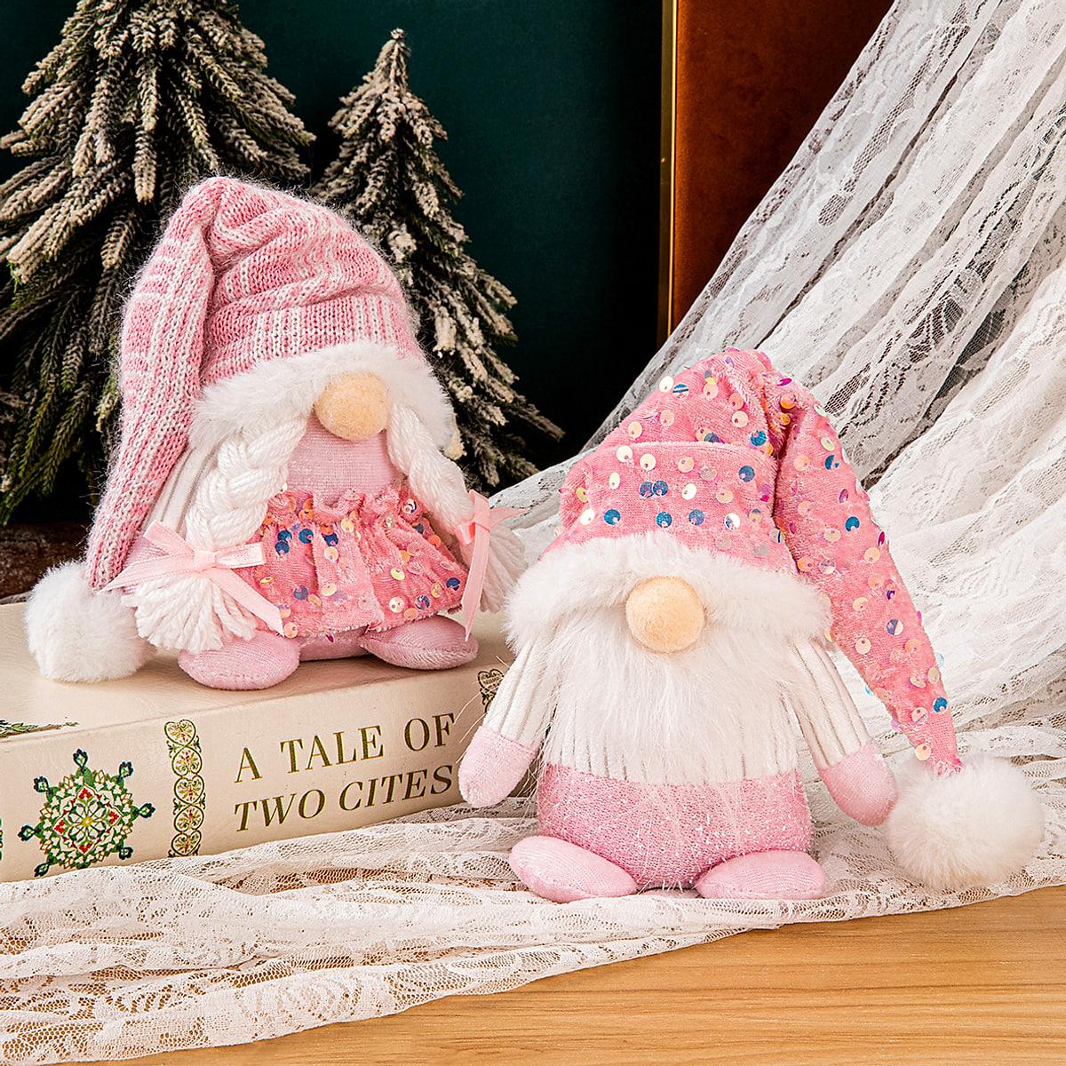 Stickad tomte med paljetter – tomtemor eller tomtegubbe, 17 cm