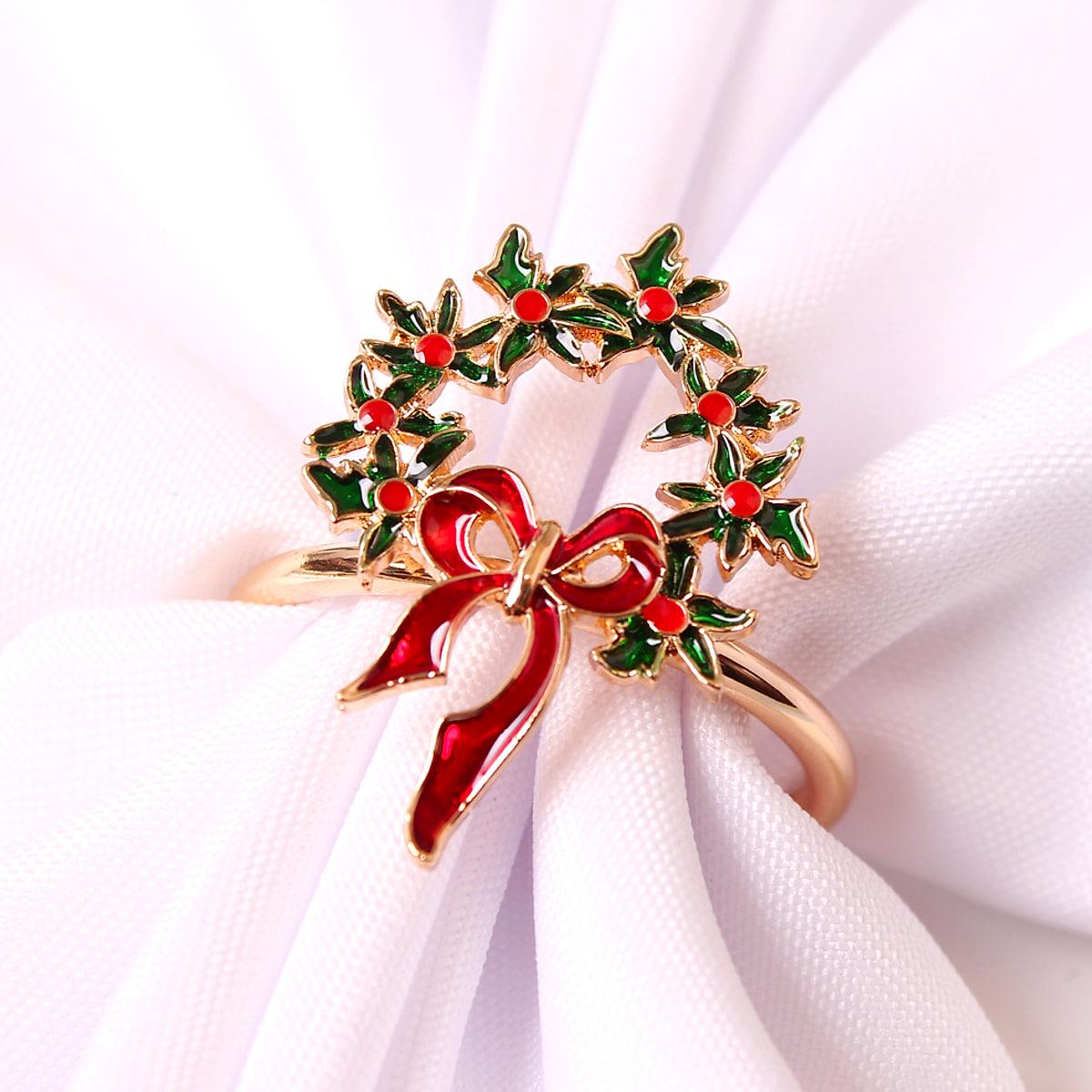 Servettringar i metall med julmotiv och strass – 1 eller 4 st