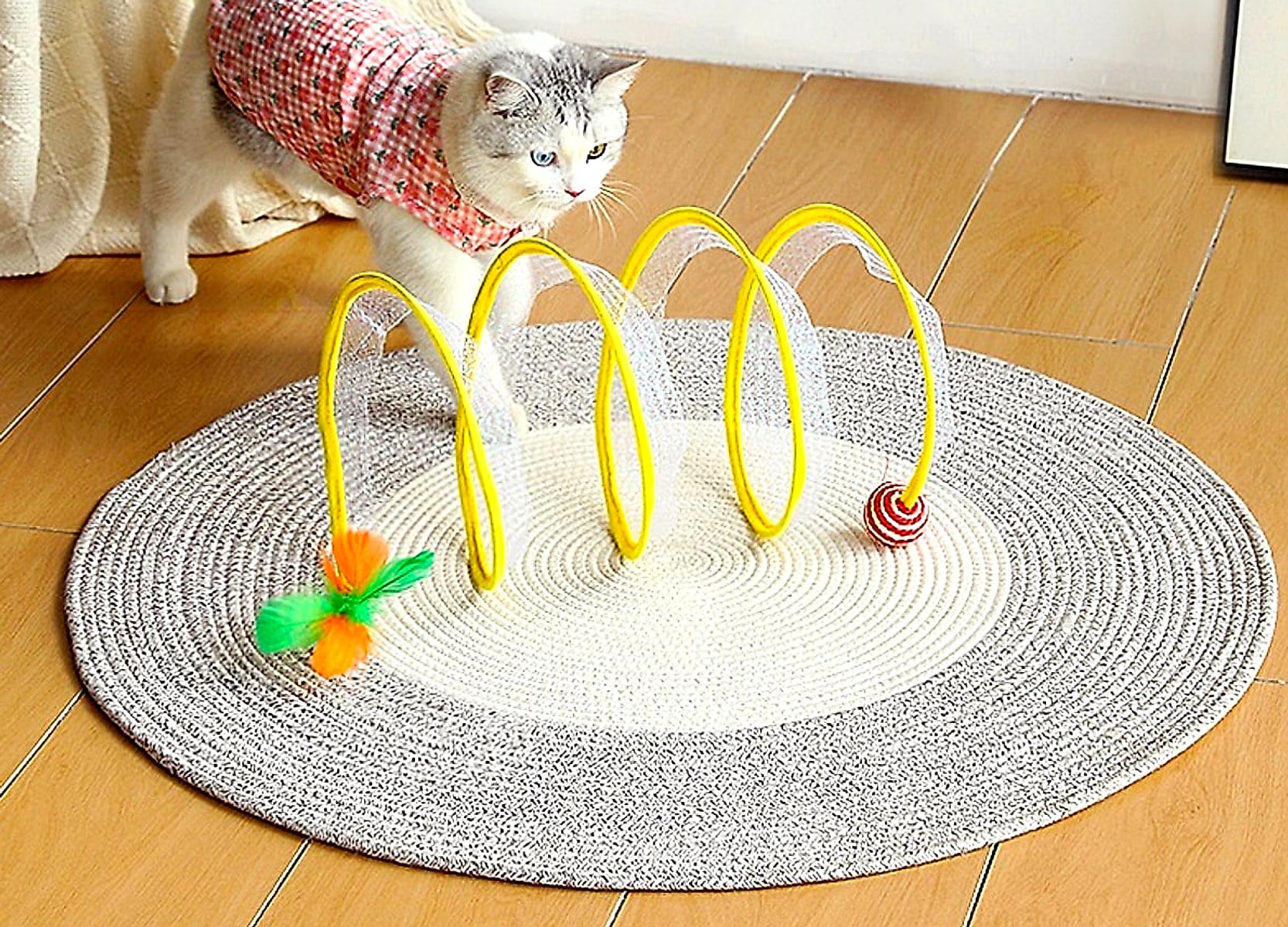 Kattunnel med leksaksmöss – S-form, hopfällbar