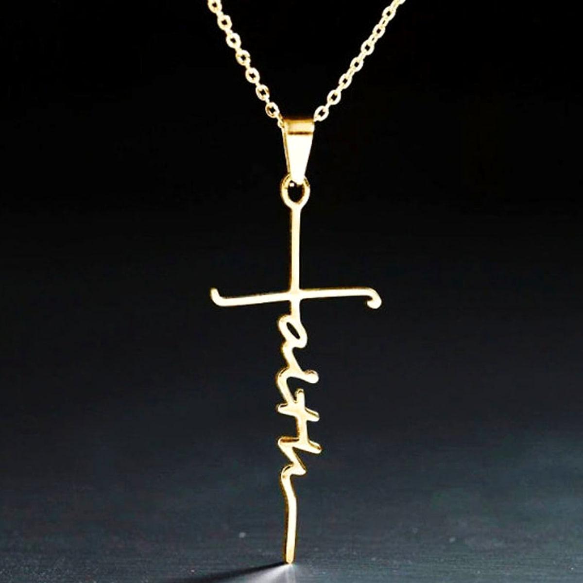 Halsband med texten Faith – titanstål, 45 + 5 cm