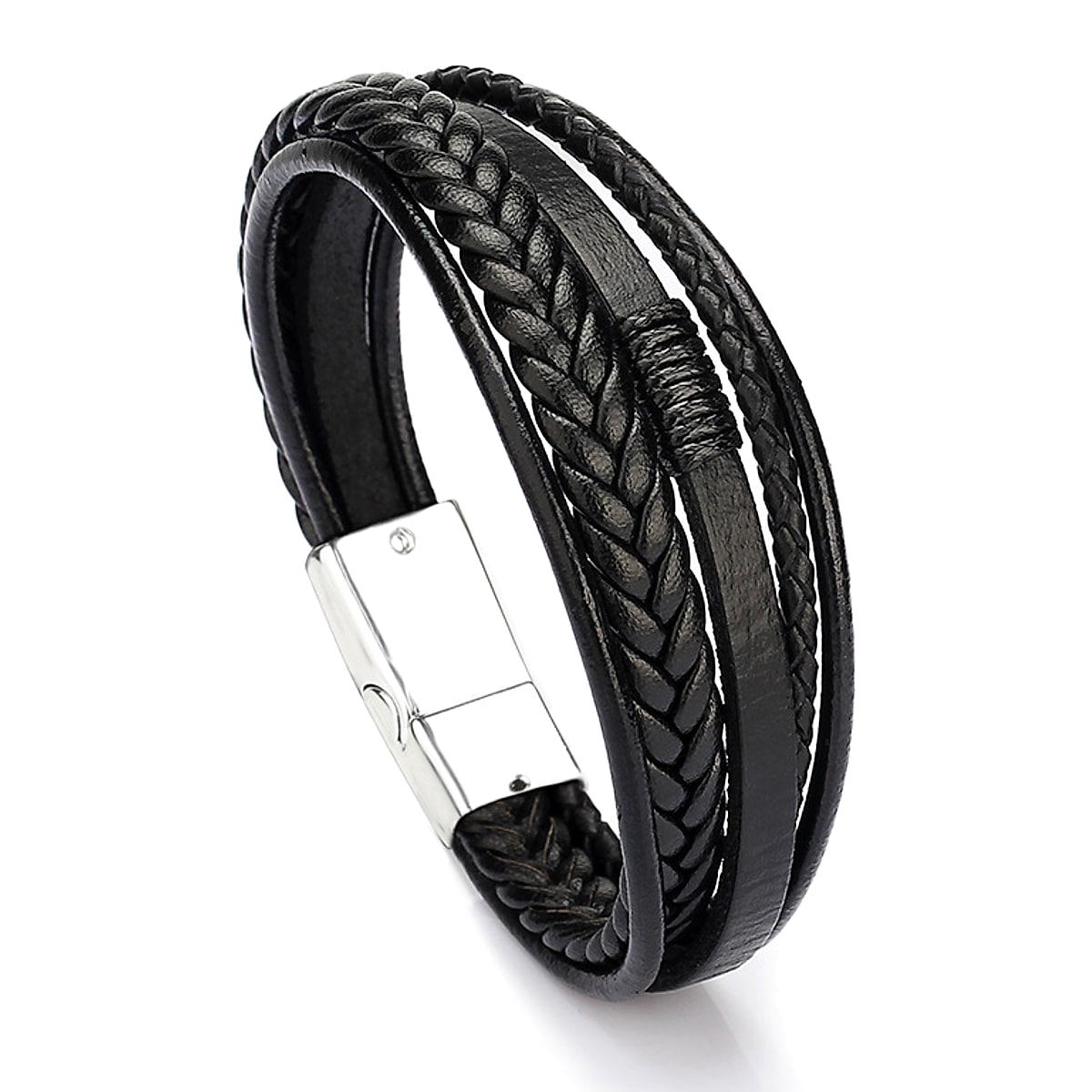 Armband i läderlook med magnetlås – herr
