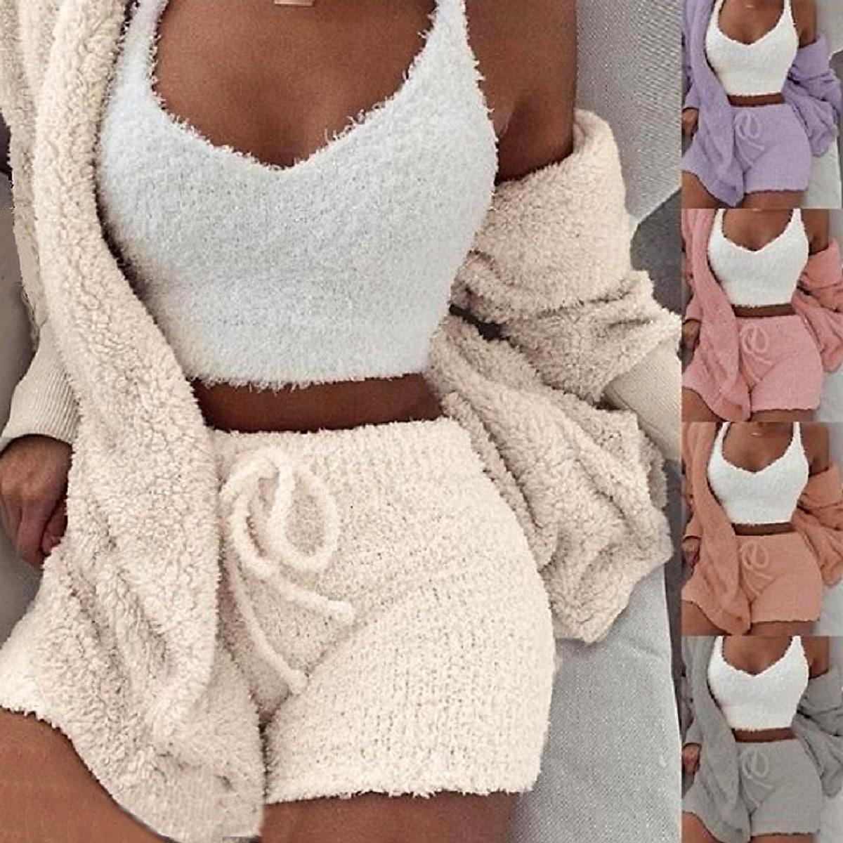 Pyjamasset i sammet – 3 delar med tröja, linne och shorts