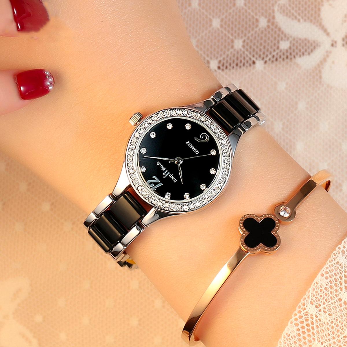 Elegant damklocka med glittrande urtavla – 28 mm