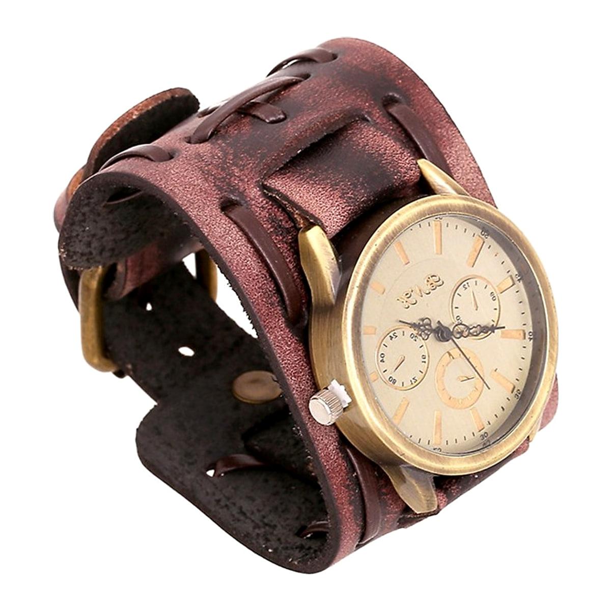 Herrklocka i retrostil med läderarmband – 46 mm
