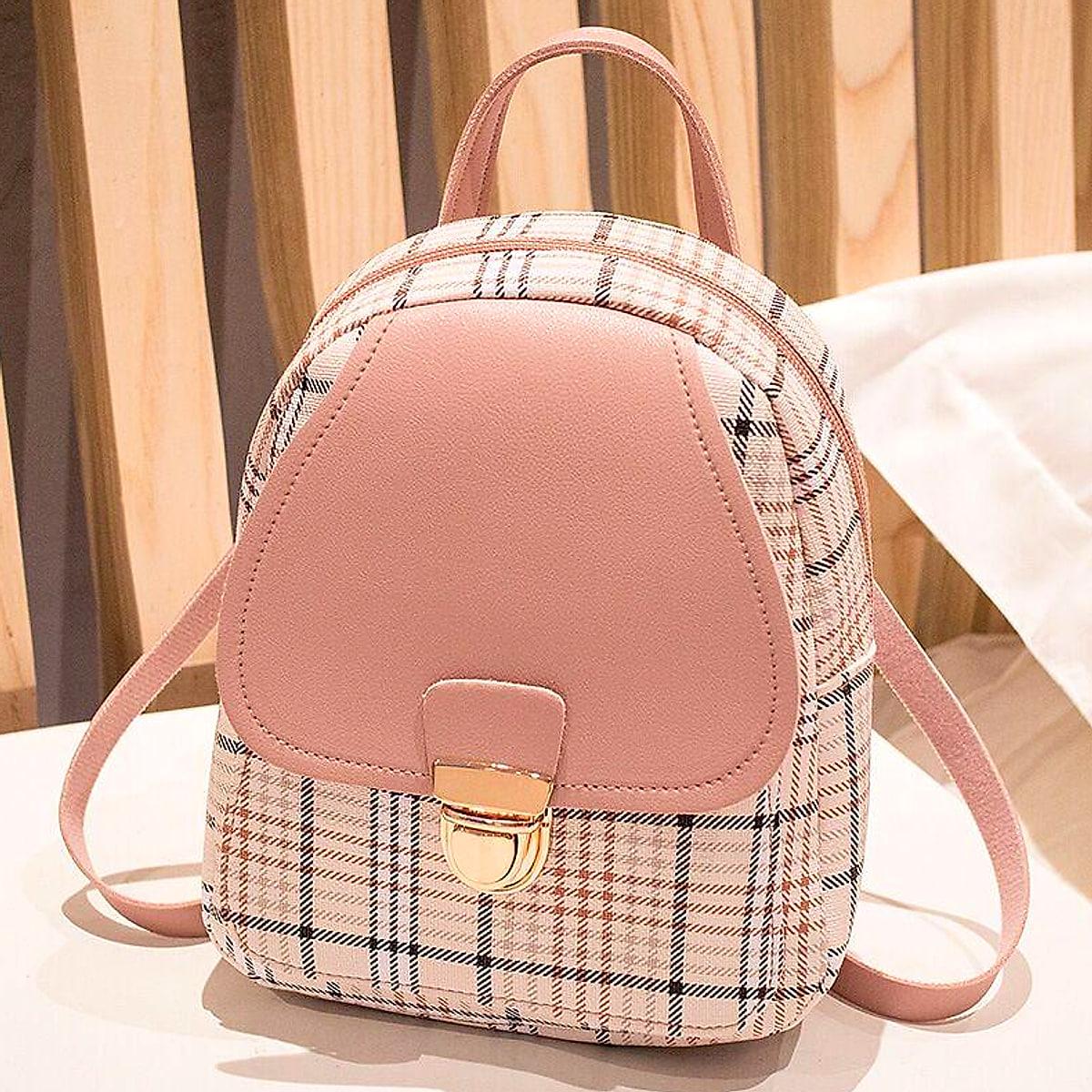 Liten ryggsäck med rutmönster och spänne – dam