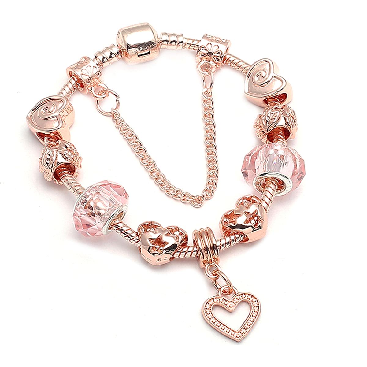 Roséguldfärgat armband med hjärta eller fjäril – 17–21 cm