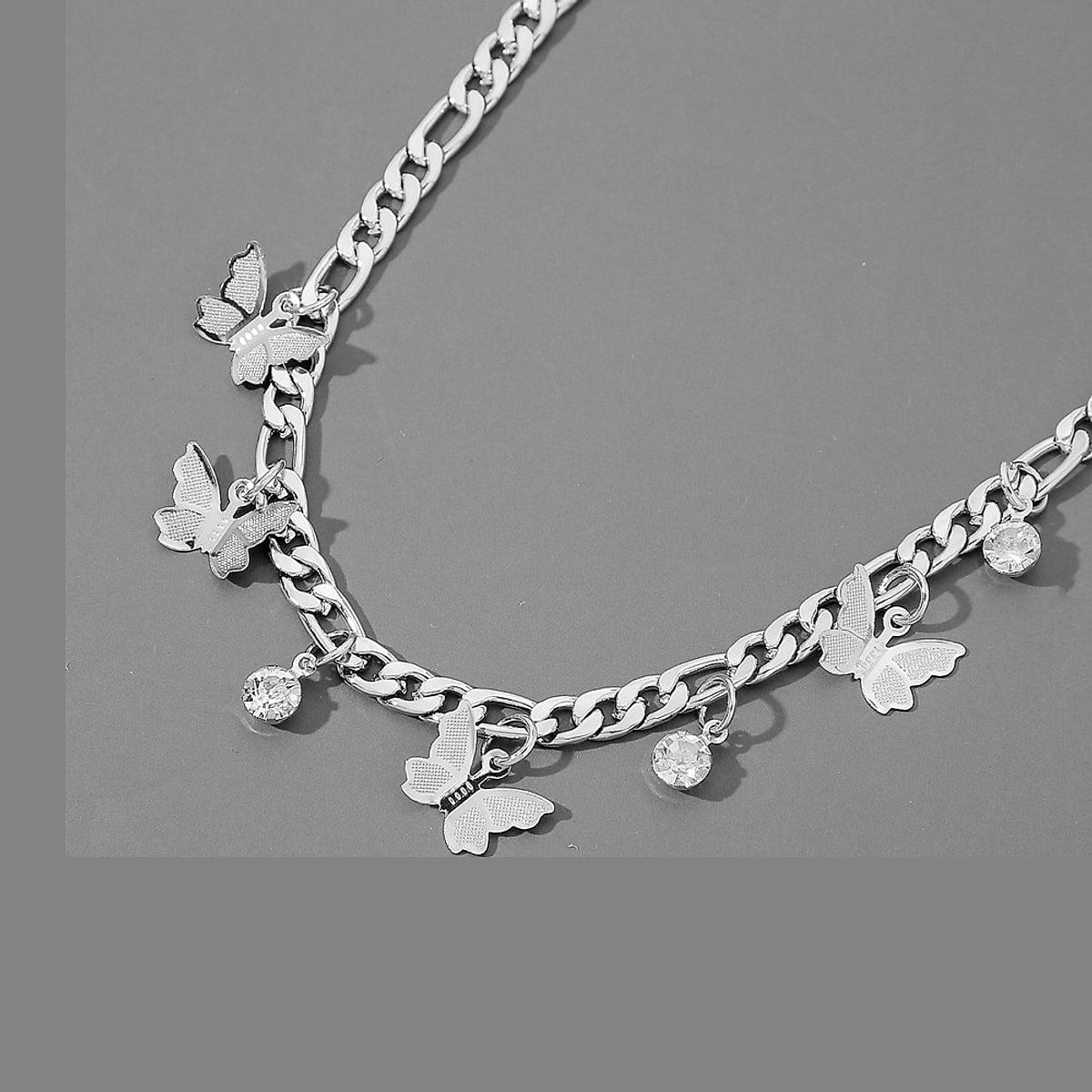 Halsband med fjäril – 40 + 5 cm, guld eller silver
