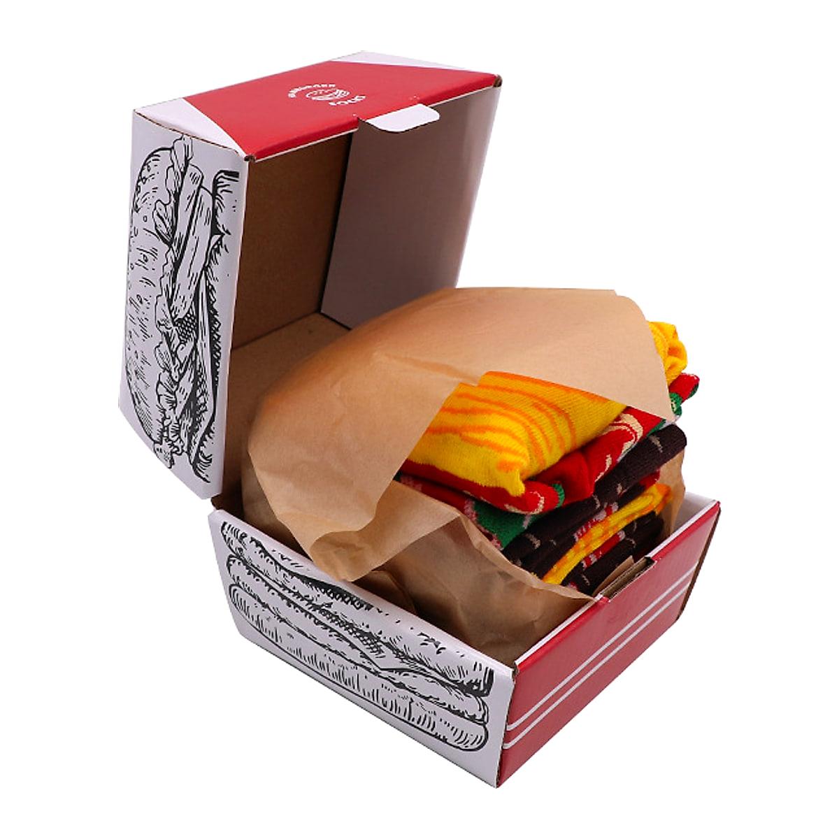 Hamburgerstrumpor i presentask – 3 par roliga strumpor