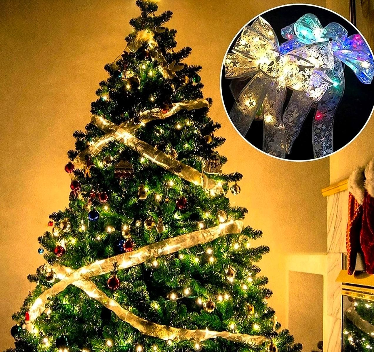 Rosett med ljusslinga – julrosett i tyg med LED-lampor