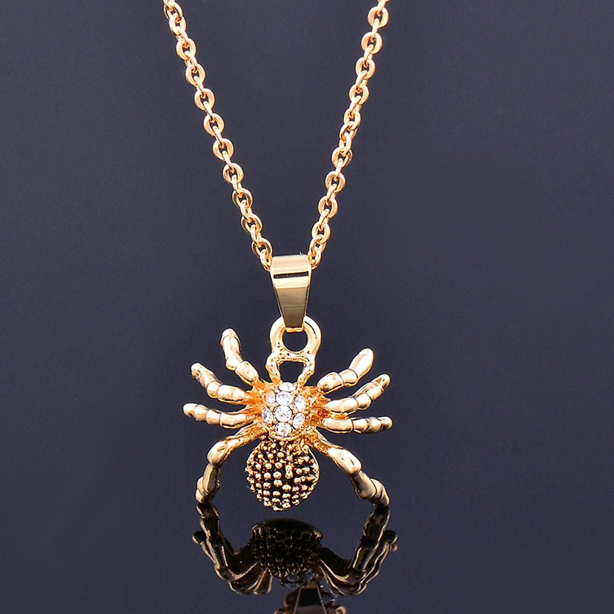 Halsband med spindel och strass i titanstål