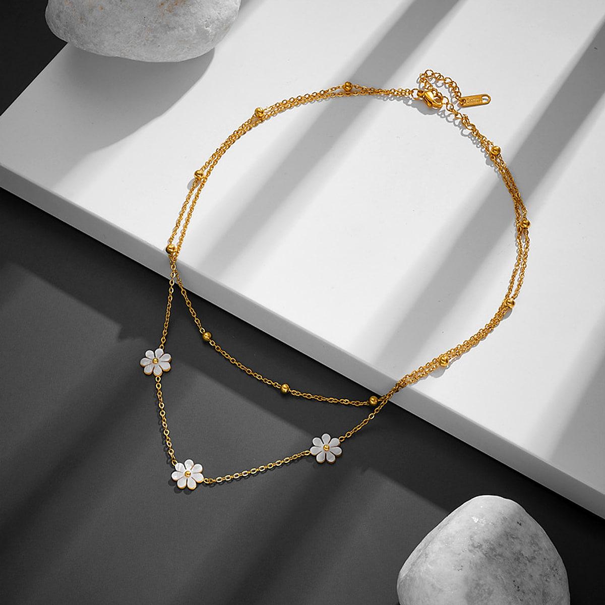 Smycken med prästkrage i rostfritt stål – halsband, armband och örhängen