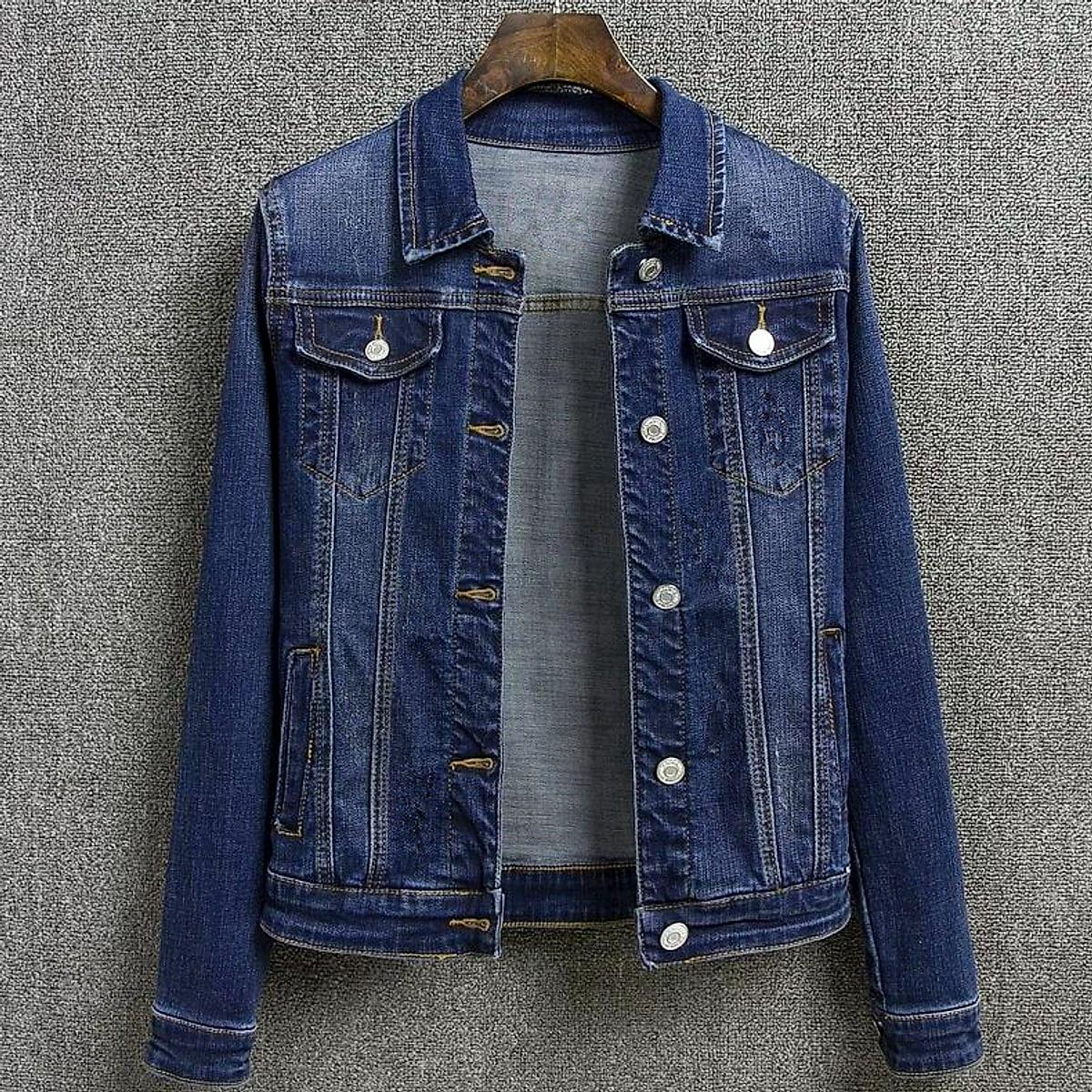 Jeansjacka med krage – smal passform