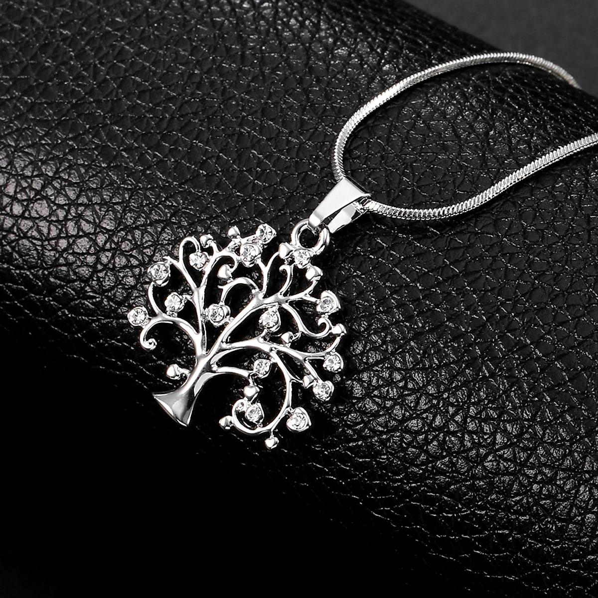 Halsband med livets träd och zirkonia – 45 + 5 cm