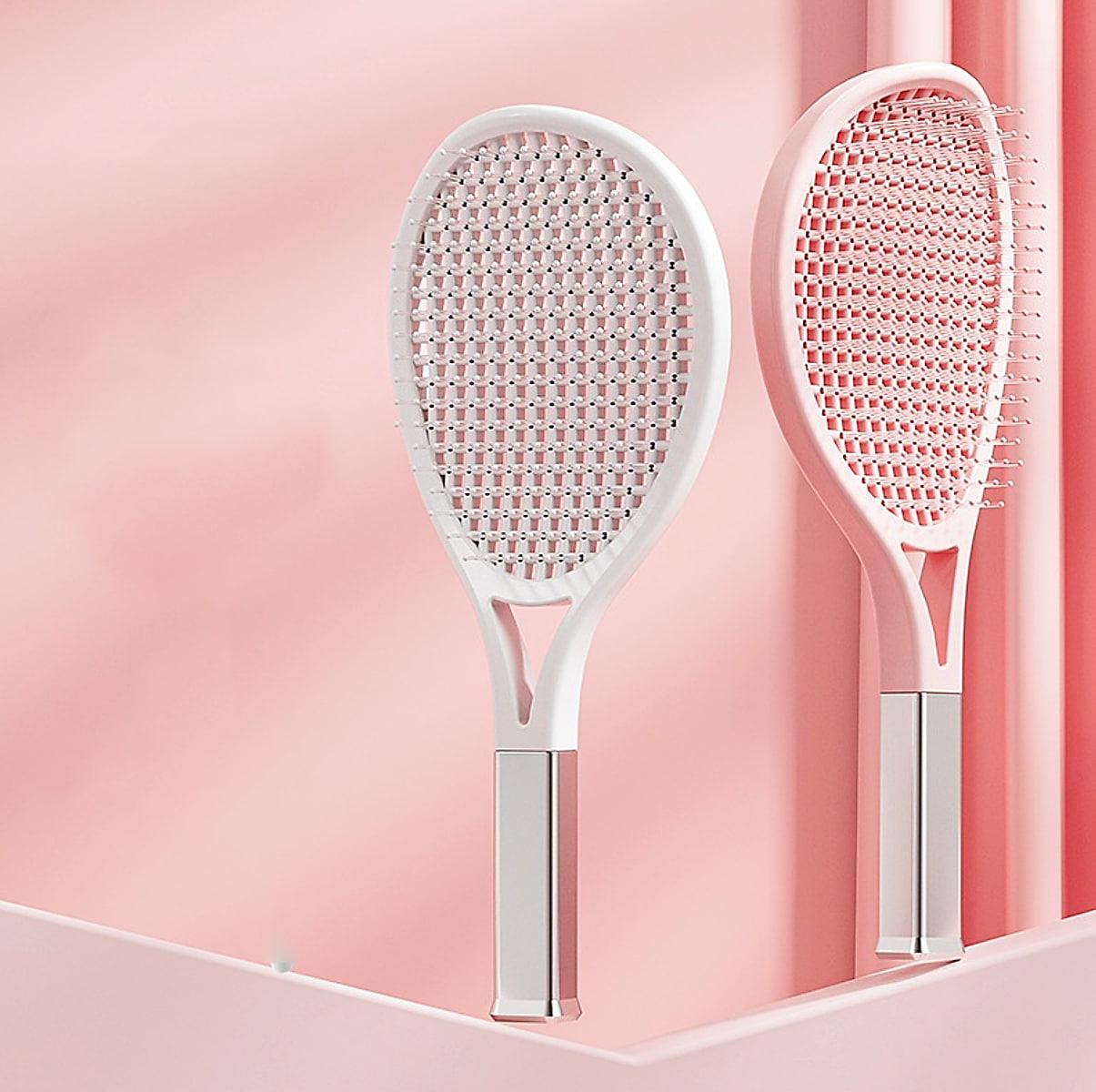 Hårborste som reder ut tovor – formad som ett tennisracket