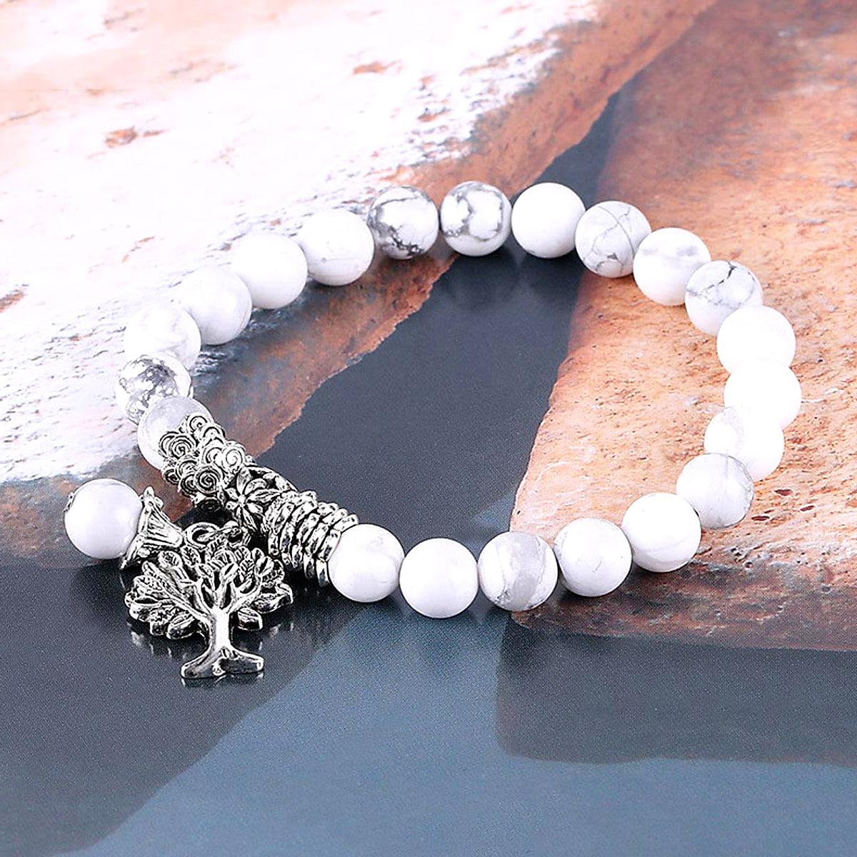 Armband med frostade vita pärlor – 8 mm