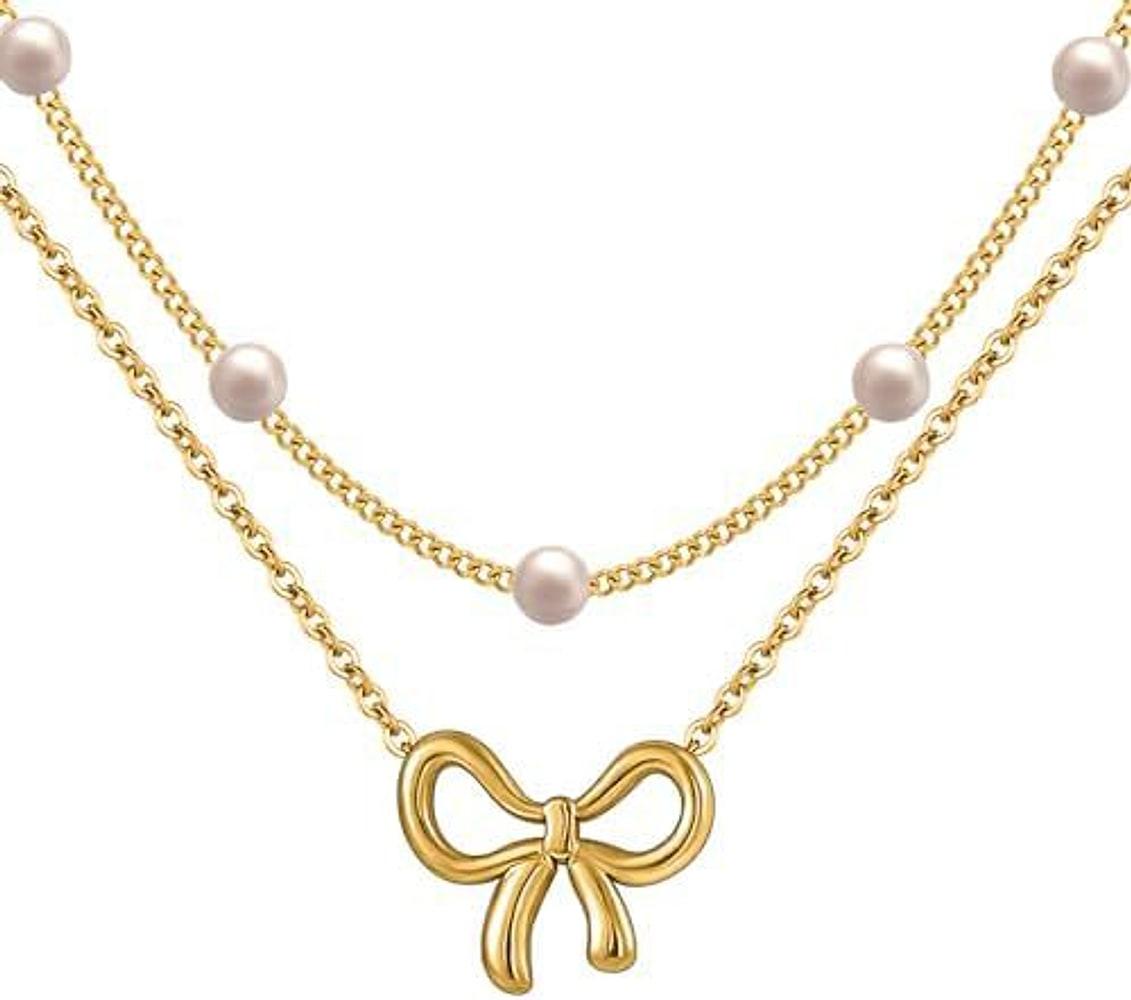 Dubbel choker med pärlor och liten rosett