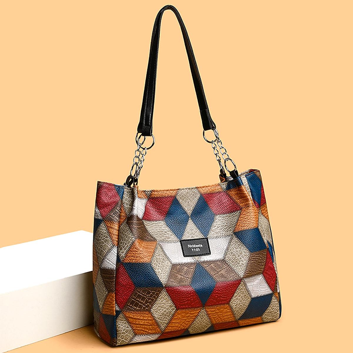Axelväska med geometriskt mönster i retrostil