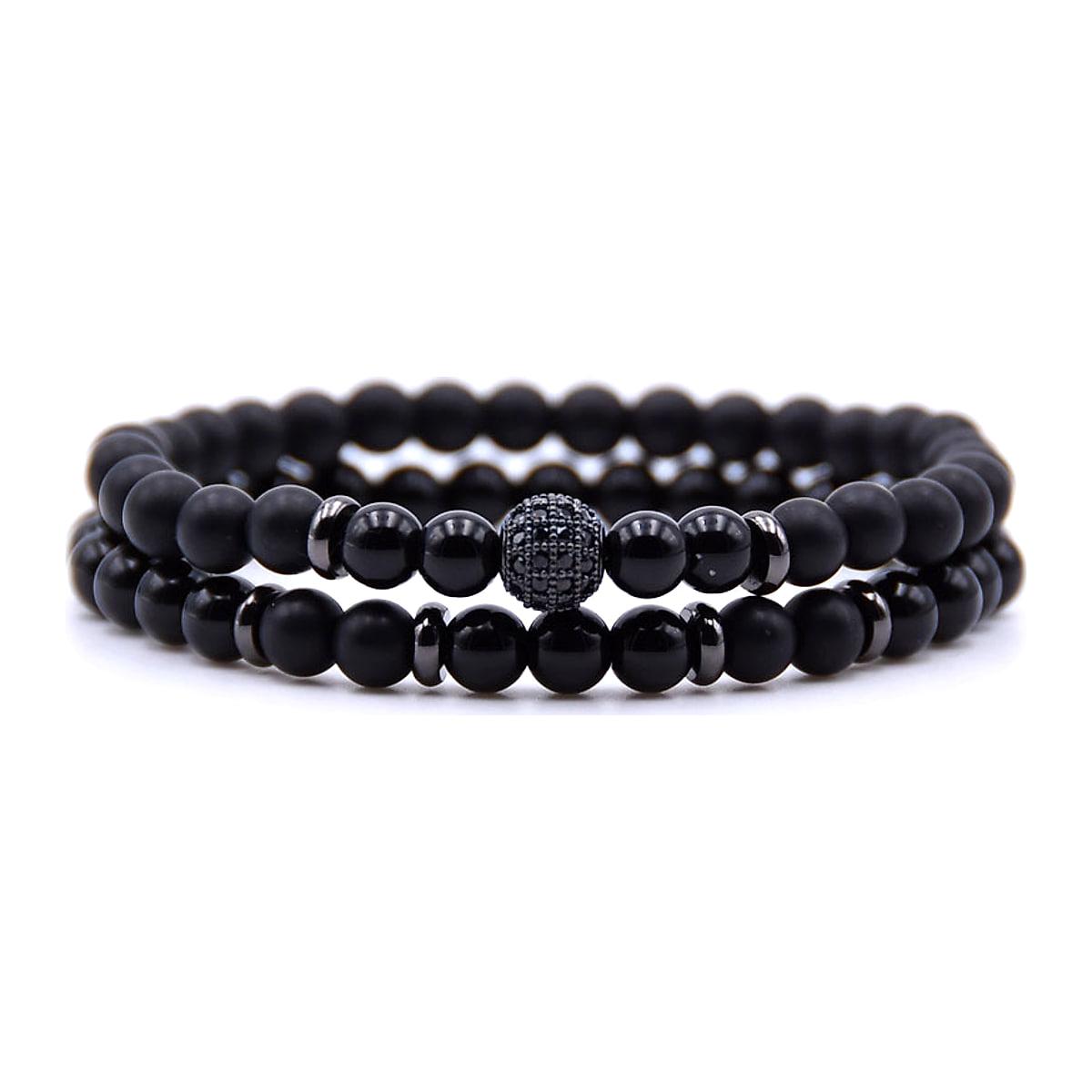 Elastiskt armband med 6 mm natursten och zirkonia