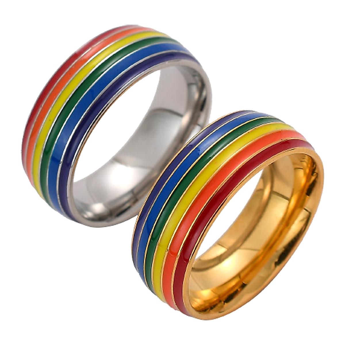 Ring i rostfritt stål med regnbåge – pride