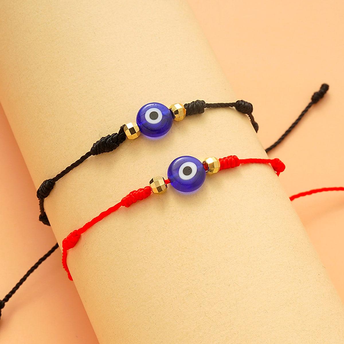 Flätade armband med blått öga – 6-pack, justerbara