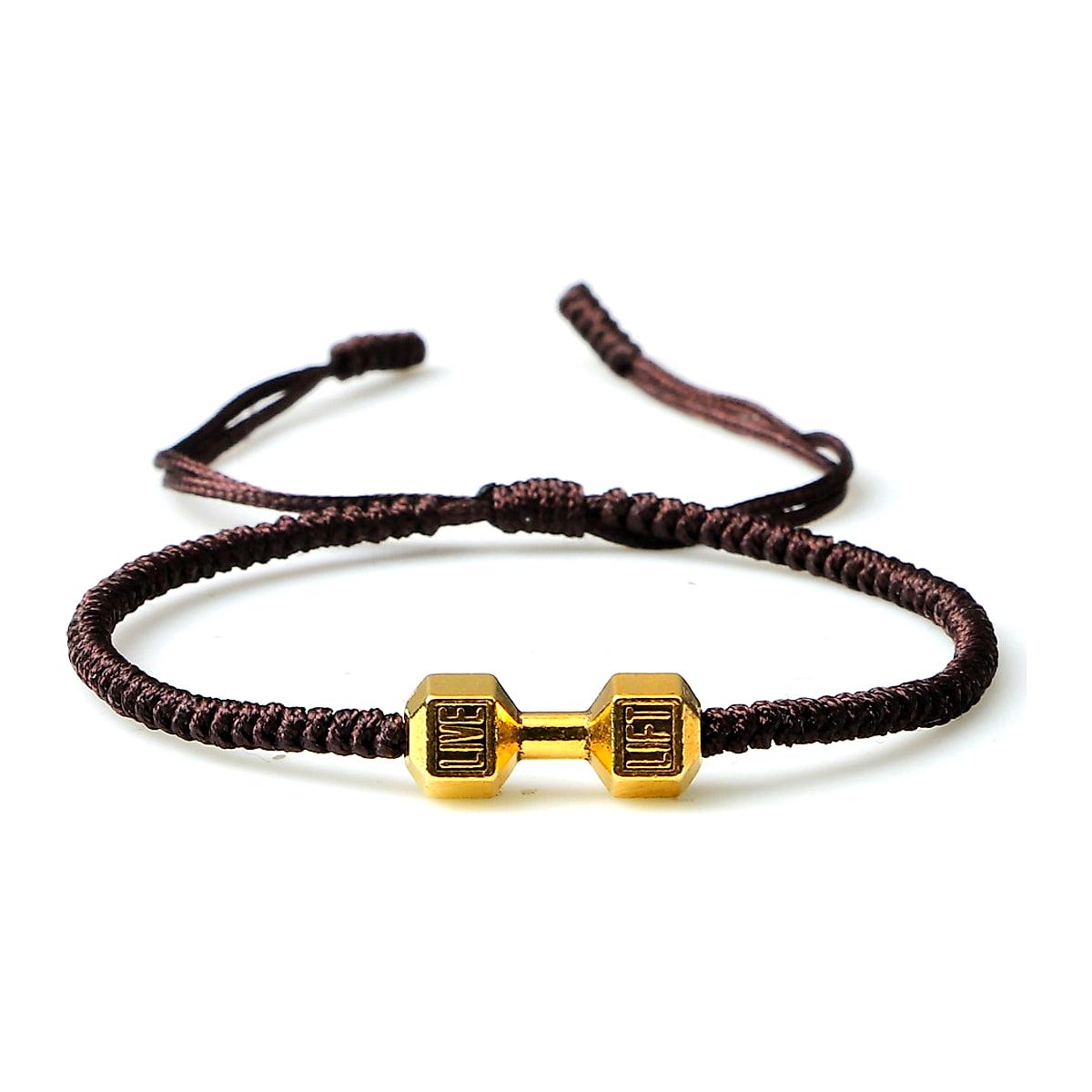 Flätat armband med hantel i metall