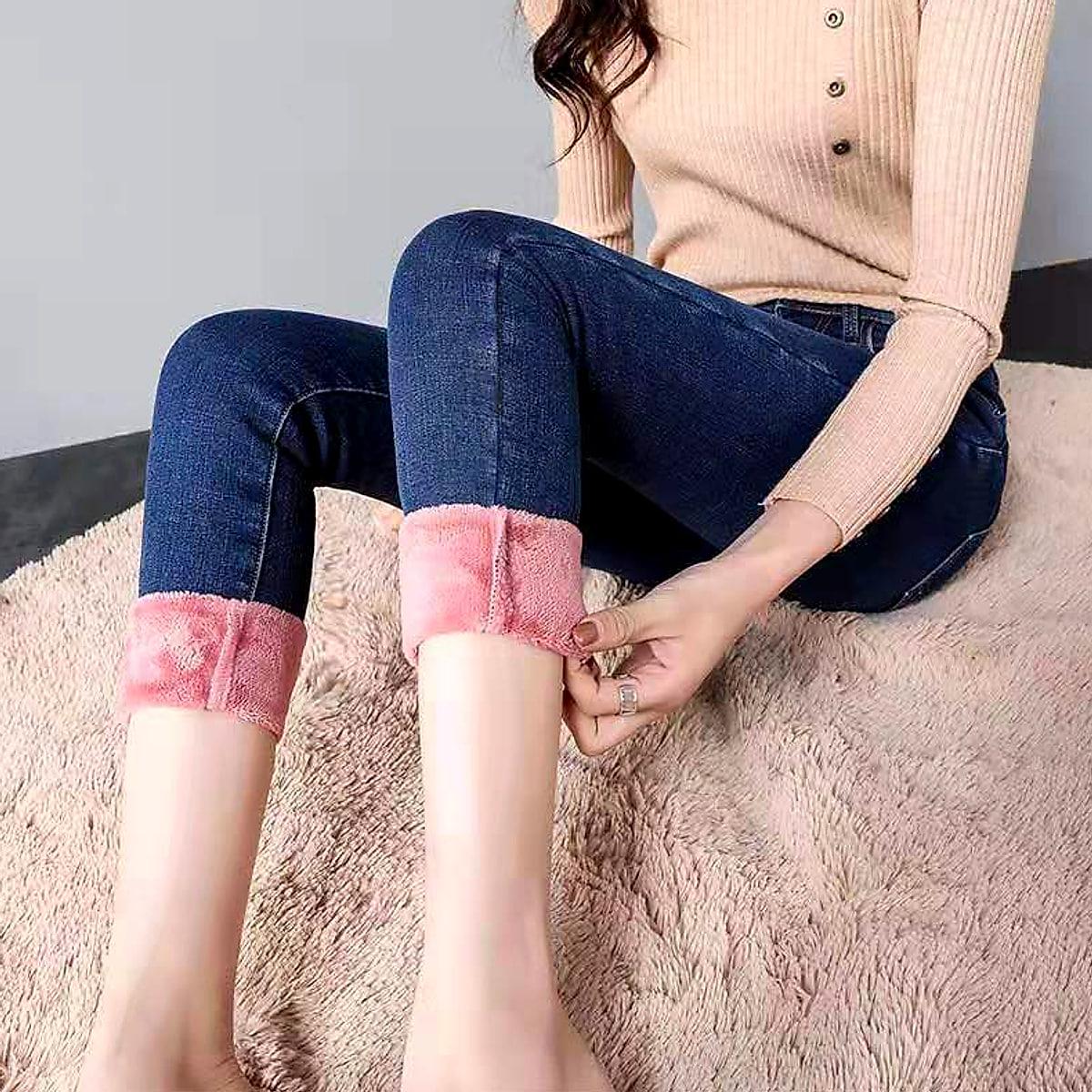Fodrade jeans med plysch – smal passform, dam