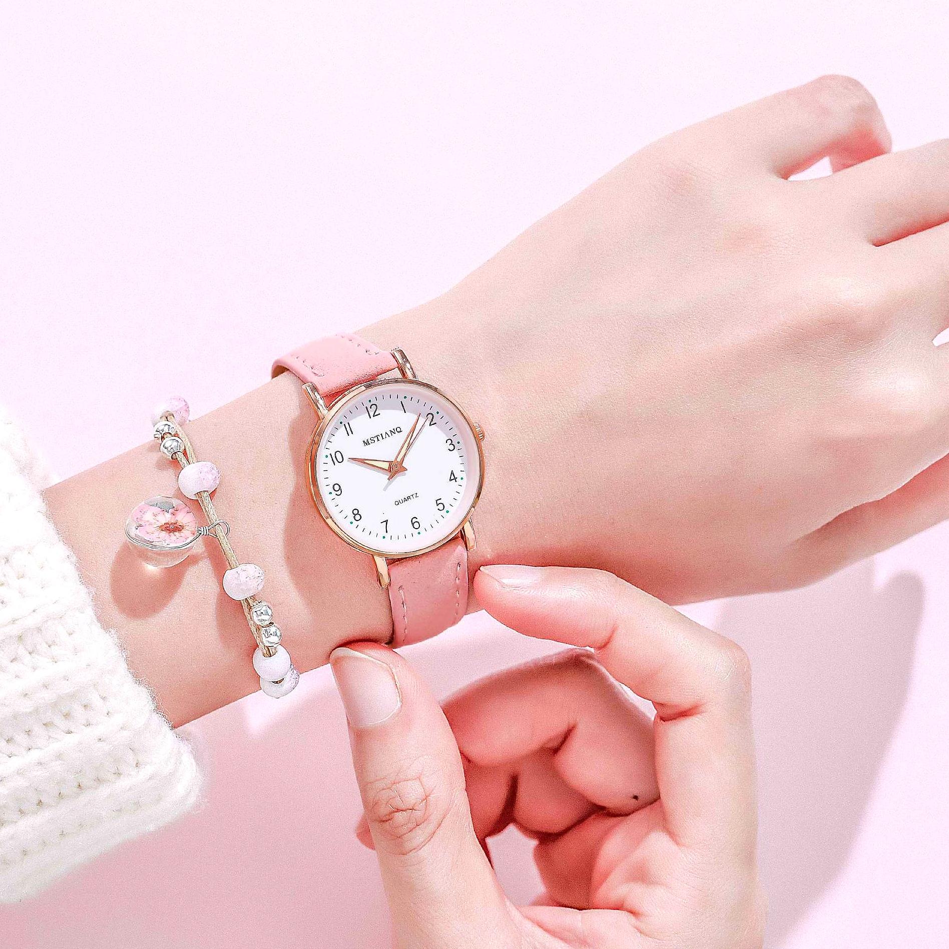 Damklocka i retrostil – 30 mm urtavla, armband i konstläder