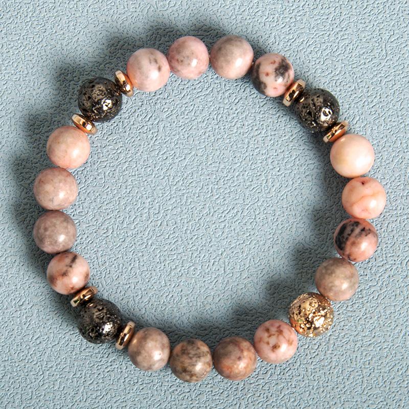 Armband med runda stenpärlor – rosa zebramönster
