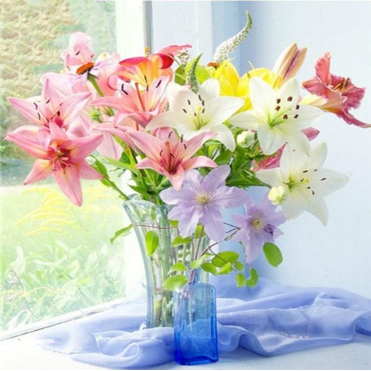 Diamantmålning med vas och blommor – fyra storlekar