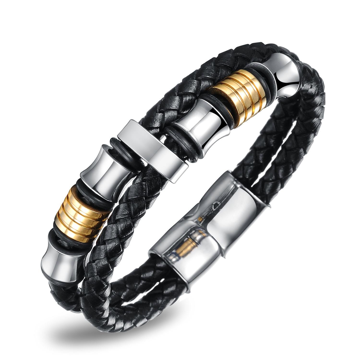 Flätat läderarmband med magnetlås – herr, 18,5–22,5 cm