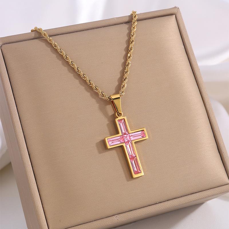 Halsband med kors och färgade stenar – titanstål