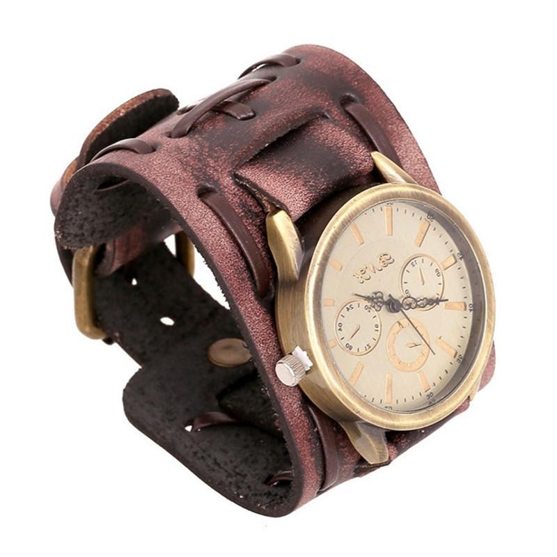 Herrklocka i retrostil med läderarmband – 46 mm