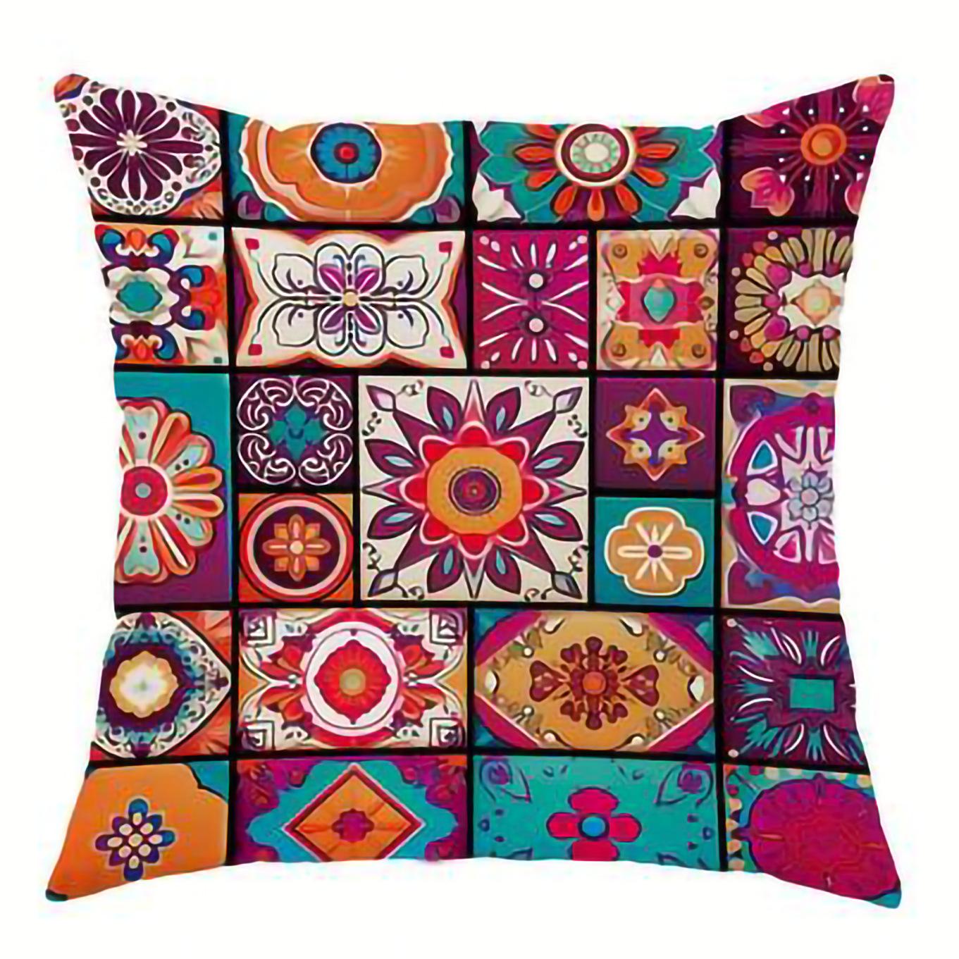 Kuddfodral med boho-mönster – 45 × 45 cm i linnelook