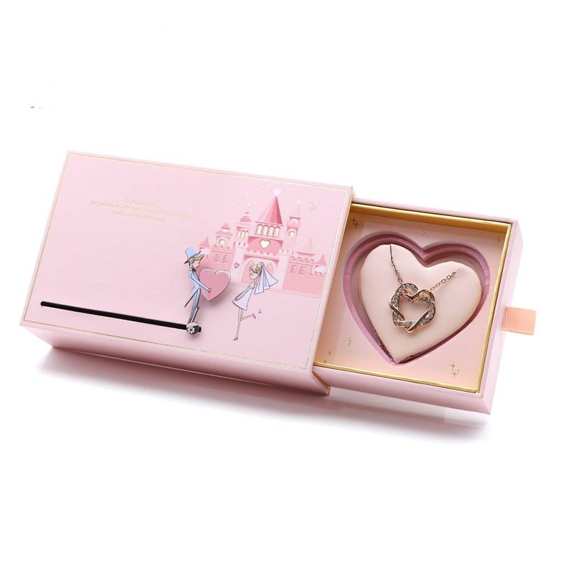 Smyckesask med slott och hjärta – rosa, 16 × 10 × 4,5 cm
