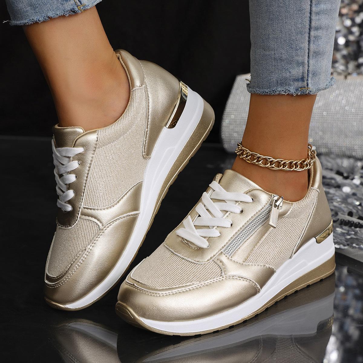 Sneakers med tjock sula, snörning och dragkedja – dam