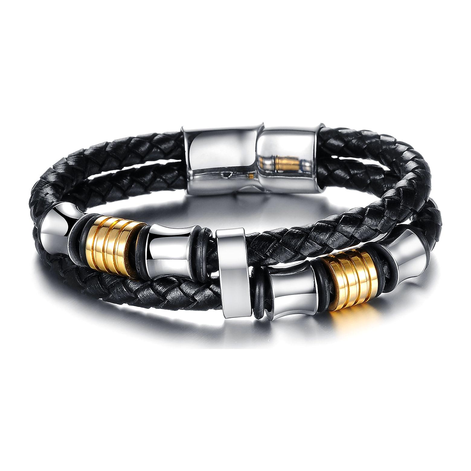 Flätat läderarmband med magnetlås – herr, 18,5–22,5 cm