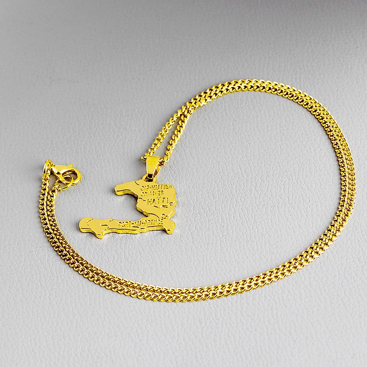 Halsband med karta över Haiti – guldfärgat