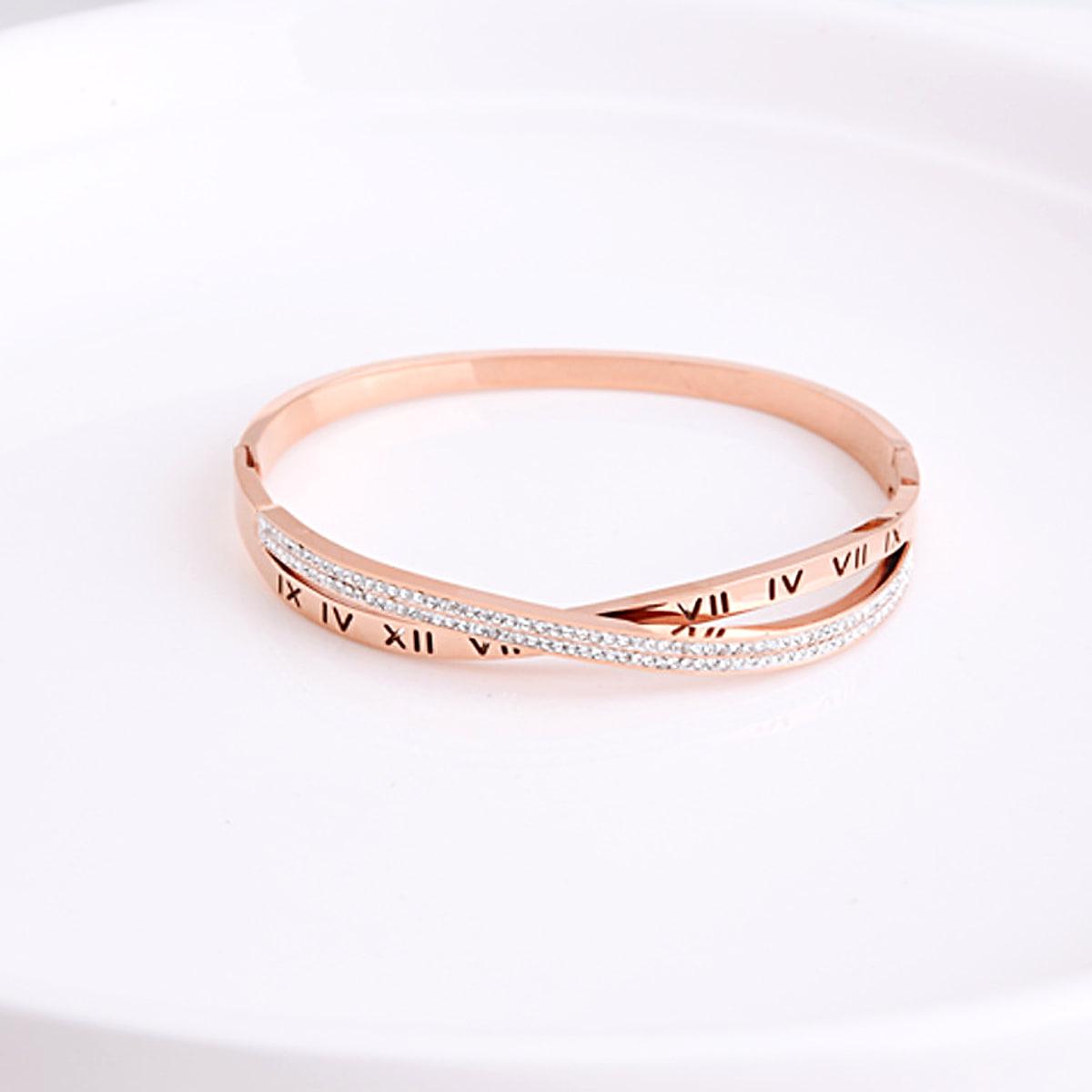 Armring med romerska siffror och strass – roséguldfärgad